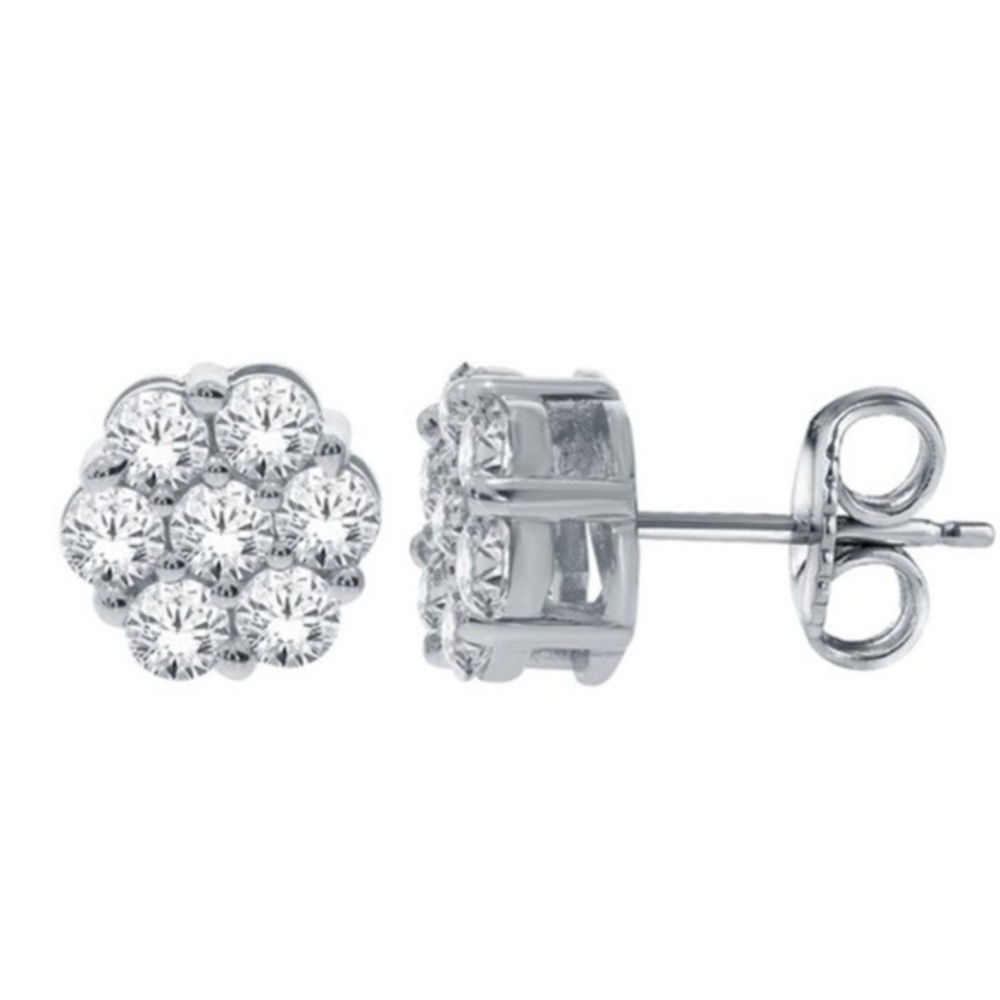 0.25 CT 10k White Gold Lab Diamond Flower Stud Earrings